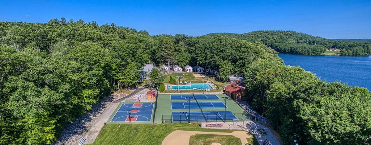 Overview of tennis courts at Camp Wah-Nee